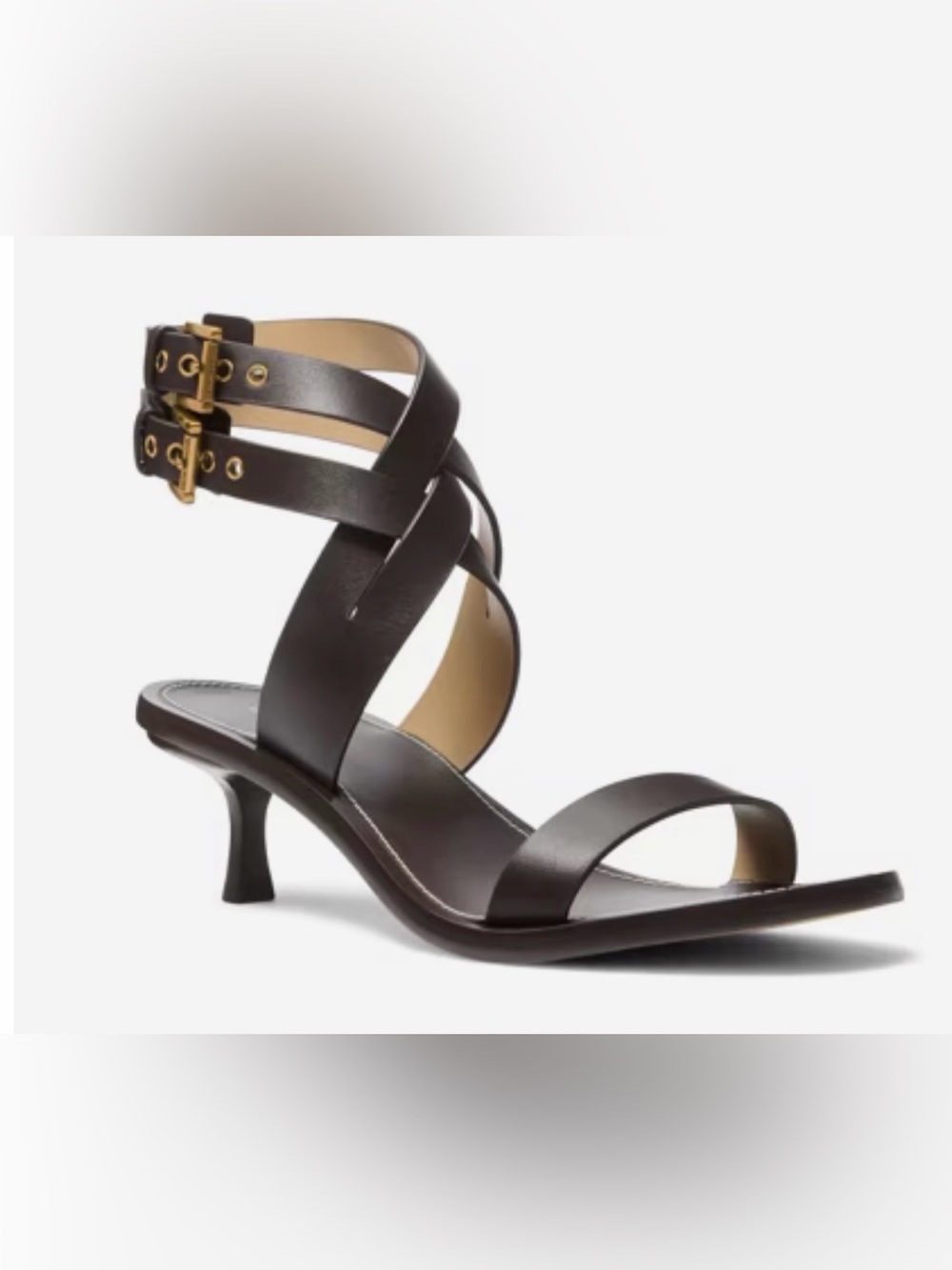 Michael Kors Dark Brown Leather Strappy Kitten Heel Sandals